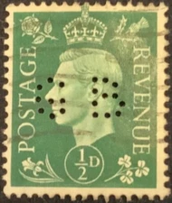 GB 1937 - KGVI 1/2d STAMP WITH 'G B' PERFIN (GRACE BROTHERS)
