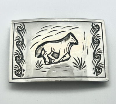 Vintage Sterling Native American Overlay Belt Buckle Vintage Native American Sterling silver belt buckle in the  main image 2