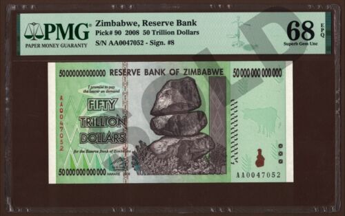 50 Trillion Zimbabwe Dollars Banknote AA 2008 P90 PMG CERTIFIED 100 % AUTHENTIC - Picture 4 of 9