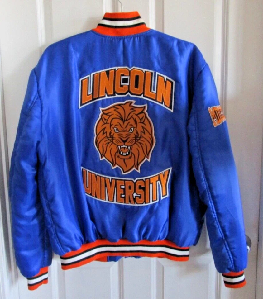 Chaqueta de bombardero de satén 3XL bordada vintage de Lincoln University para hombre Foto 2 de 4