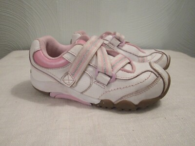 stride rite shenae toddler girl sneakers 8M pink/white hook & loop shoes