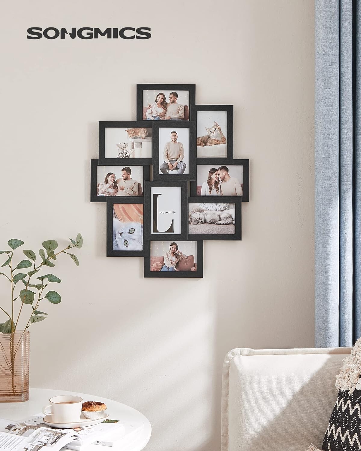 SONGMICS Photo Frame Collage 10 Photos Picture Large Wall Family Black