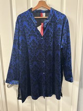 Vtg Look East Blue Velvet Shirt Jacket Women Size 1x Asian Geisha Art To Wear