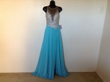 NWT Terani Couture Illusion Beaded Bodice High Slit Chiffon Skirt Gown Sz 0