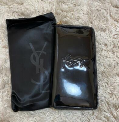 ★Saint Laurent★ Monogram Voltaire Passport Wallet Wine 821 Auth Saint Laurent Zip Purse # 4604 Long Wallet YSL Black