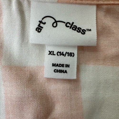 Art Class Top XL 14/16 Girls Checked Button Up New W Tags Pinkish Peach White - Picture 2 of 10