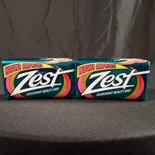 2 Vtg NEW IMPROVED Zest Deodorant Beauty Bar Bath Soap 5oz Metallic Wrapping