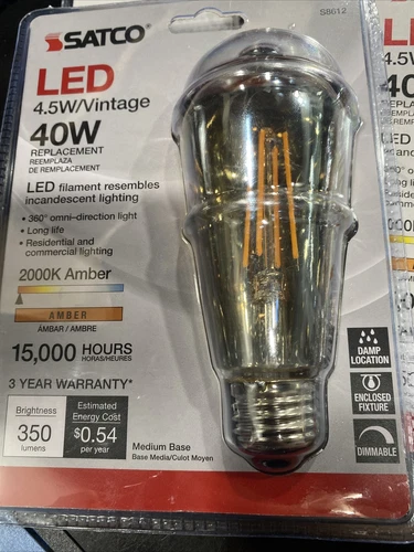 4.5 Watt ST19 LED Filament Edison Bulb - E26 - 120V - SATCO-S8612 (3 Pack)-w1 - Picture 2 of 4