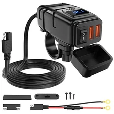 Nilight Motorcycle Charger with 12V Voltmeter Independent On Off Switch SAE USB