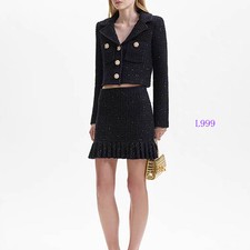 Self-Portrait Womens Autumn/Winter Knitted Two Piece Coat and Half Skirt Set