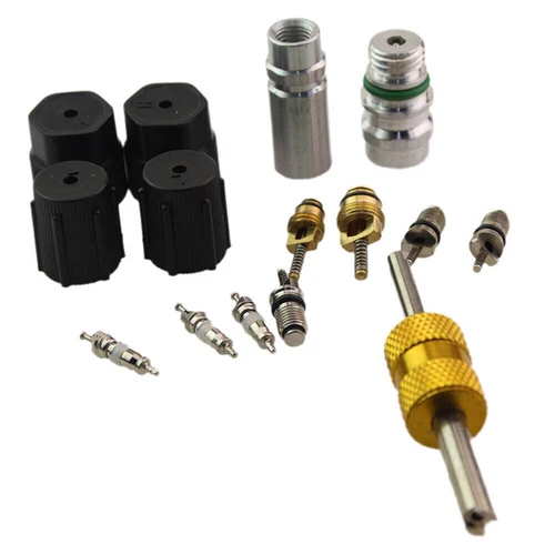 Cap & Valve AC R12 R134a Teflon Seal Refrigera Air Conditioning Valve Core Kit