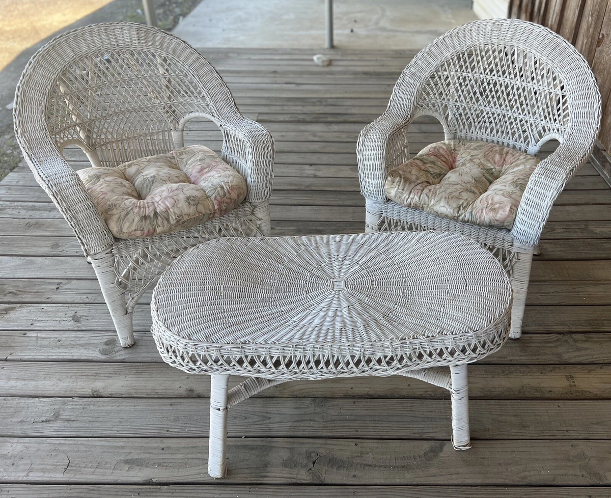 Vintage Wicker Table and Two Matching Chairs 3 Pieces eBay