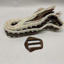 Vintage Hippie Wool Knit Belt with Fringe w/ Cool Wood Buckle Boho 67" long
