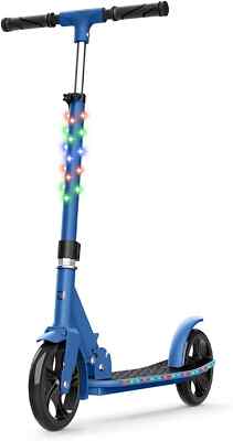 Jupiter Jumbo Teen Wheel Kick Scooter,  LED Lights on Stem and Deck, 7 - Blue