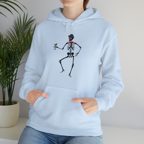 Skeleton Hoodie, Halloween Hooded Sweatshirt, Skeleton Martini Fun Hoodie, bow - Picture 37 of 46