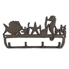 Cast Iron Seahorse Starfish Coral Wall Hook Rack Key Towel Coat Hanger Brown