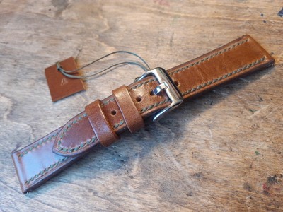 Handmade 22mm Italian Veg Tanned Chestnut Brown Pull Up Leather Watchstrap Q/R