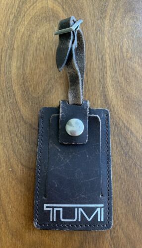 Vintage Tumi Leather Luggage Tag - Dark Brown Leather - Picture 1 of 9