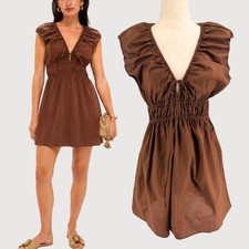 Faithfull The Brand Hedda Mini Dress Brown Cotton S