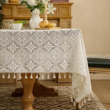 Cotton Linen Look Tablecloth Rectangle 86 Inch, 60" x 60" Rectangular Ivory