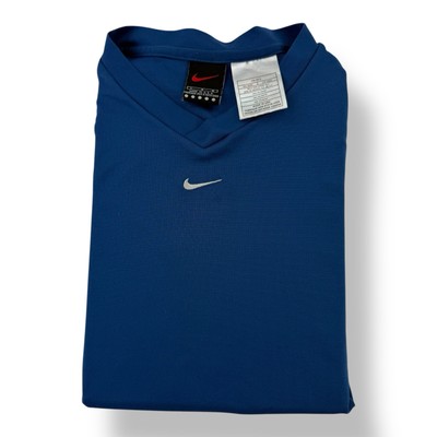 Nike Vintage Alpha Project V-Neck Shirt Blue White Embroidered Swoosh Large USA