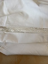 altes Leinen Kopfkissenbezug Grob mit Spitze Perlmuttknöpfe Bauernleinen 400g