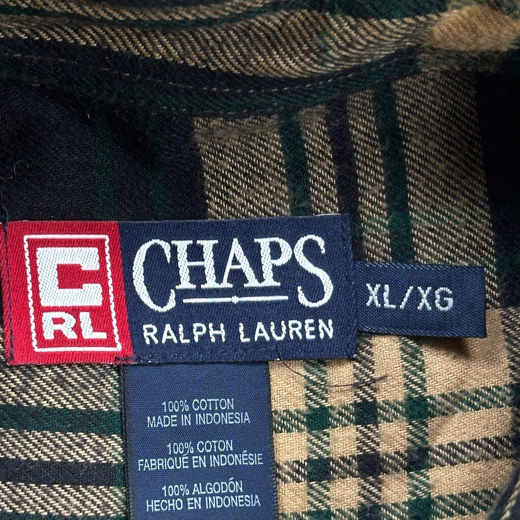 Chaps Ralph Lauren Checked Flannel Shirt - XL Green Cotton image 3