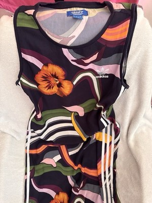 Vintage Adidas Originals Floral Burst Tank Top Long Dress. Seltene Größe 12 sehr guter Zustand