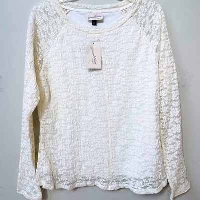 Universal Thread Long Sleeve Lined Lace Top Womens XL Cream Stretchy Fitted NWT