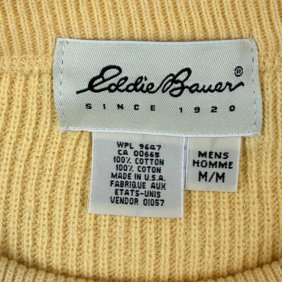 Suéter De Colección Eddie Bauer Para Hombres M Amarillo Algodón Acanalado Cuello Redondo EE. UU. Años 90 Pullover Foto 3 de 4