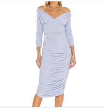 Norma Kamali X Revolve Tara Midi Ruched Dress in Celestial Blue Size Small 055