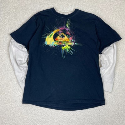 Vintage Quiksilver Layered Long Sleeve Graphic Logo Shirt