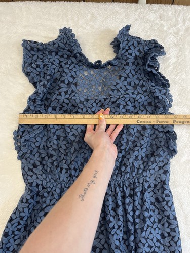 Kate Spade Flora Lace Ruffle Dress Blue Tie Neck Lacy Midi Floral size 6 - Picture 6 of 11