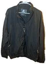 90s Vintage Starter Windbreaker Black with White Logo Stitches Size L - Full Zip