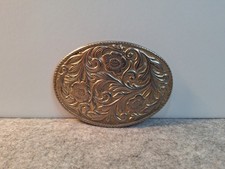 Silver Flower Filigree Leaves Oval Western Belt Buckle Great Condition USA Made