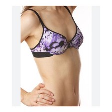 Negative 34C Albatross Demi Unlined Wired Bra Purple Black Abstract Floral