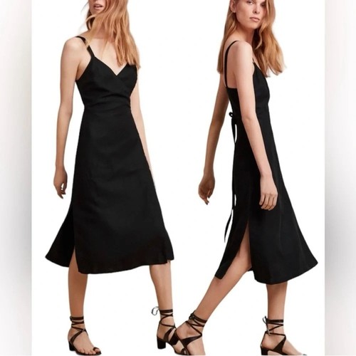 Wilfred Aritzia Astere Midi Black Sleeveless Tank Wrap Dress Size XS