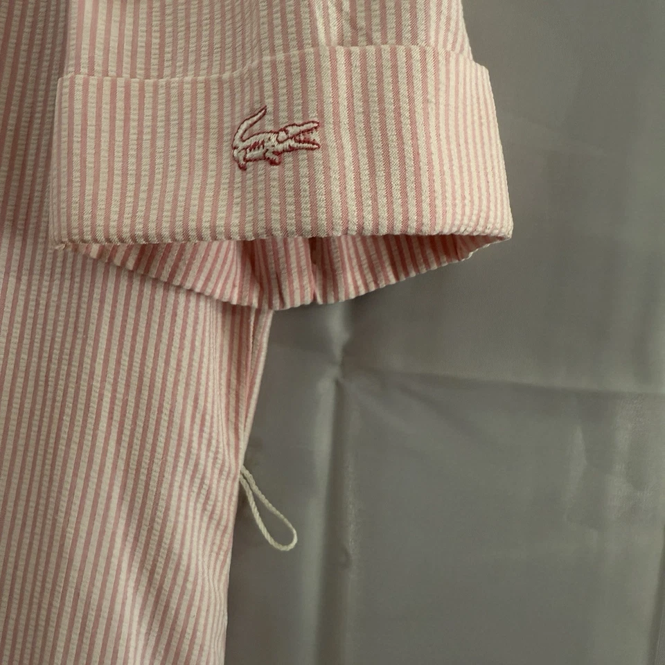 Vestido corto de tenis David Crystal Vintage Lacoste rosa blanco Seersucker 14* Foto 3 de 4