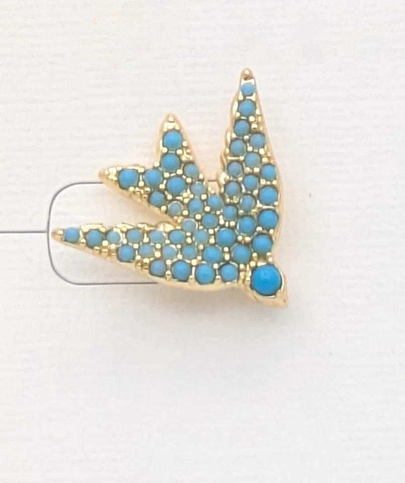 Aretes Kendra Scott chapados en oro y cristal verde azulado pájaro con bolsa para el polvo Foto 4 de 4