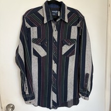 Vintage Wrangler Shirt Mens XL 17-35 Heavy Plaid Flannel Pearl Snap Western 90s