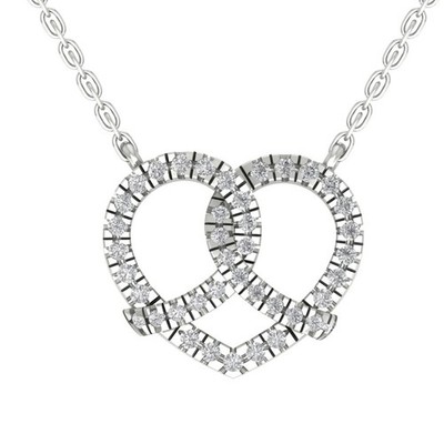 10K Weißgold 0,25 kt im Labor gezüchteter Diamant Herz Anhänger Silber Kabel Kette 18 Zoll