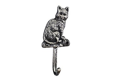 Handcrafted Model Ships Rustic Silver Cast Iron Cat Hook 7 Inch Decorative