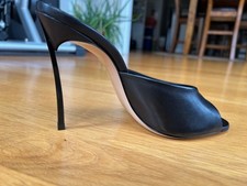 CASADEI Nero Pelle Slides Lama Tacchi Taglia 8 IT 38 Ottime Condizioni e Scatola e Borsa