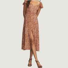 Reformation Baxley Dress La Vie En Rose Floral Midi Flutter Sleeve Slit 8 NEW