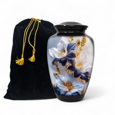 Cremation Urn for Adult Human Ashes 10.5in Gold Iris Flower Memorial Urn