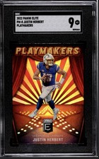 Panini 2022 Donruss Elite Playmakers PM-8 Justin Herbert Chargers SGC 9