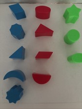 Vintage Lot 12 Playskool Shape Sorter Replacement Blocks Red Blue Green