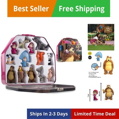 Masha and The Bear Toys Playset: 13 Figures with Tin Box of The Bear´s House ...