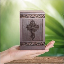 20 Cu. In. Handcrafted Wooden Urn for Human  Pet Ashes - Cross Pattern