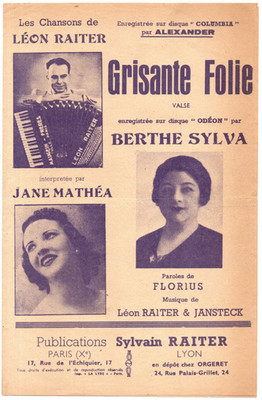 Partitur cht 1943 (1930) - Berthe SYLVA - Grisante folie, Walzer von Léon RAITER